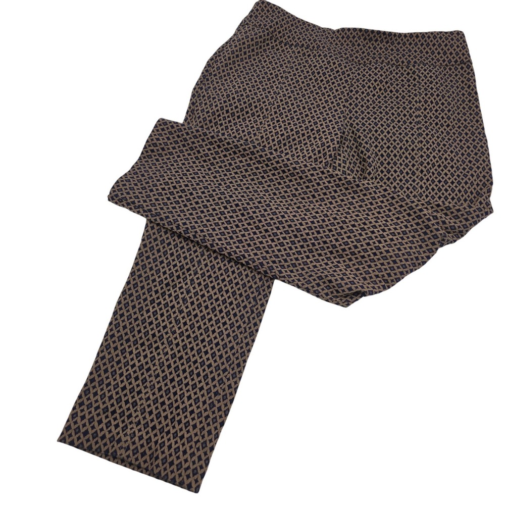 New Directions Dress Pants Womens 14 Tan Blue/Black Geometric Stretch Knit